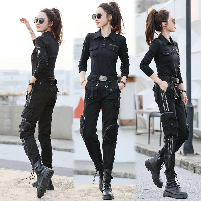 户外时尚休闲军绿色套装女弹力迷彩服显瘦春秋季套装