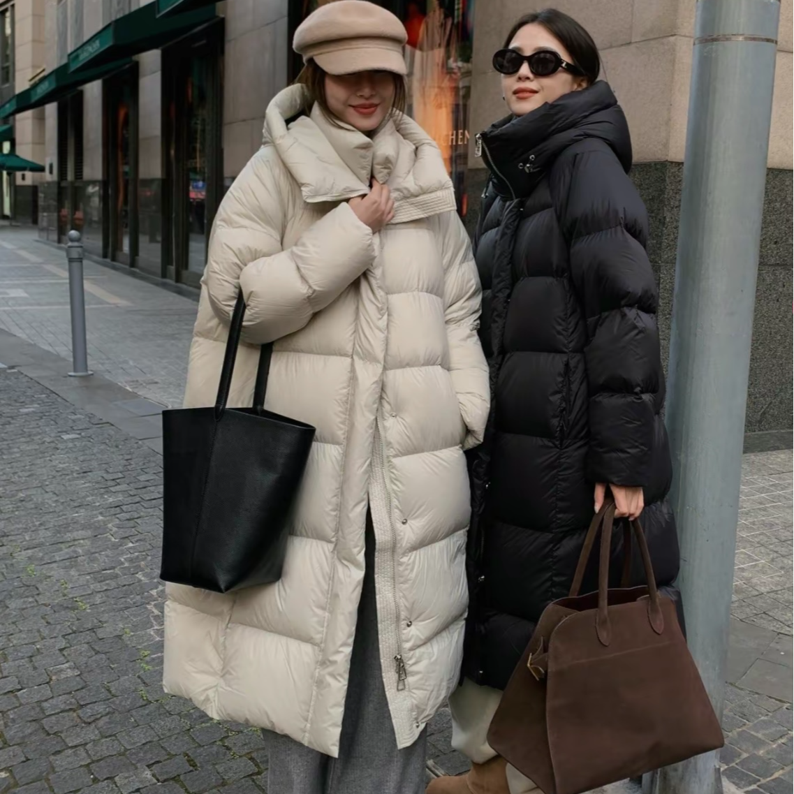 2024新款1820款330克韩版宽松时尚加厚连帽长款羽绒服中长款女款