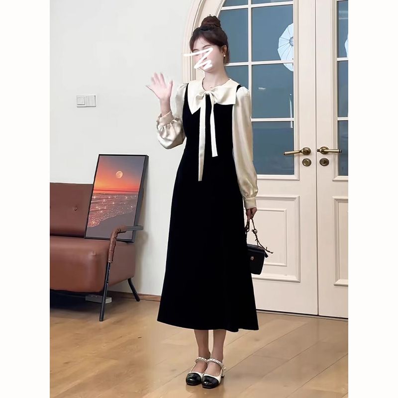 秋季温柔系穿搭女2024新款甜美减龄洋气设计感收腰显瘦小黑裙子