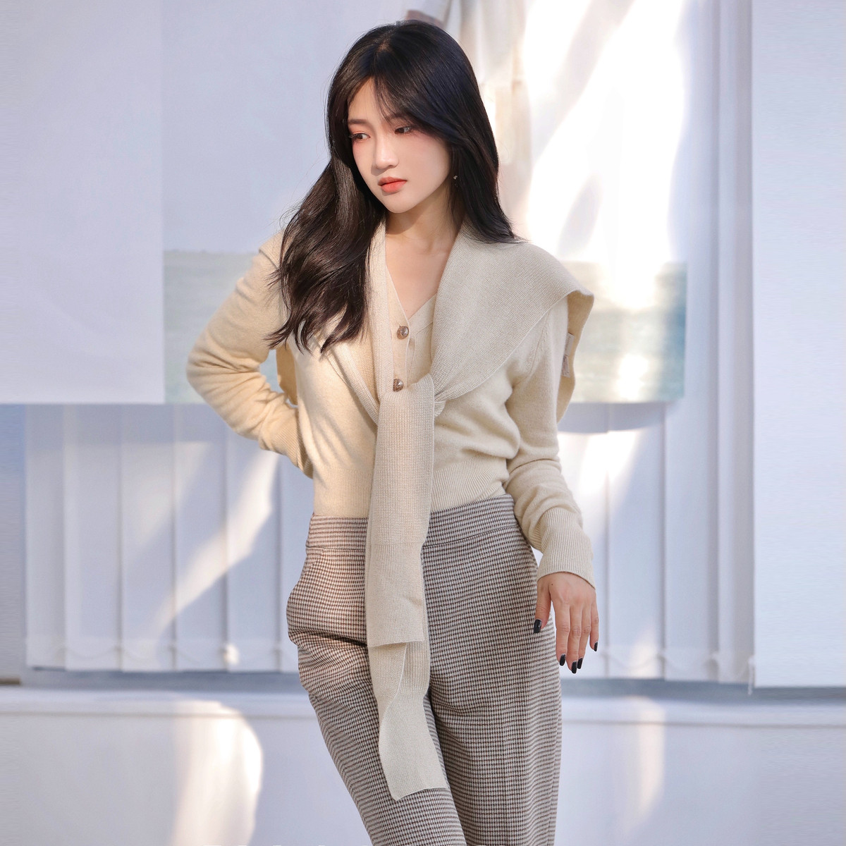 ELLASSAY/歌力思秋冬法式气质优雅休闲慵懒羊毛披肩设计羊毛衫女