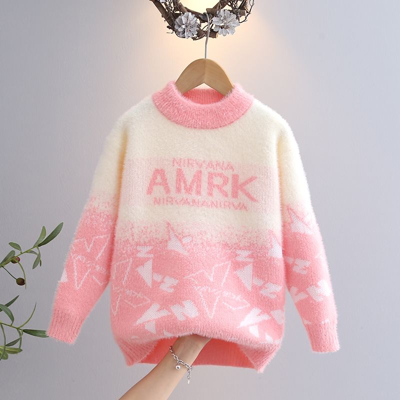 巴拉拉吧女童水貂绒毛衣秋冬款加厚保暖中大童洋气儿童圆领韩版针