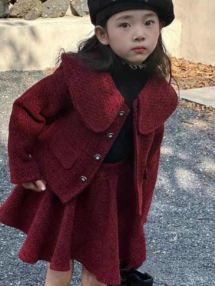 女童洋气保暖套装秋冬新款宝宝夹棉加厚小香风外套加半身裙两件套