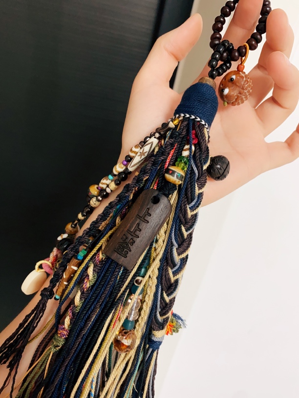 非金属木质手链 上上签  文玩流苏呱呱 棉线流苏 复古