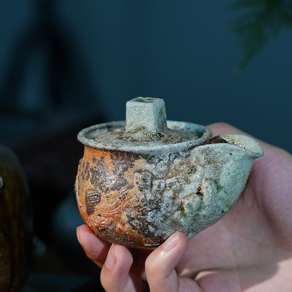 箐山堂 | 长城摘宝瓶150ml 纯手工柴烧原矿复古中国风诧寂手抓壶