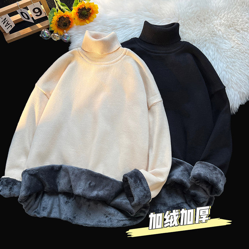 加绒加厚高领毛衣打底冬季针织衫新款2023秋冬男款开衫情侣男毛衣