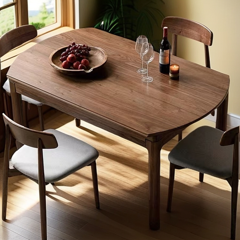 【百轩居】实木折叠餐桌黑胡桃木小户型家用团圆桌跳台可伸缩新中式