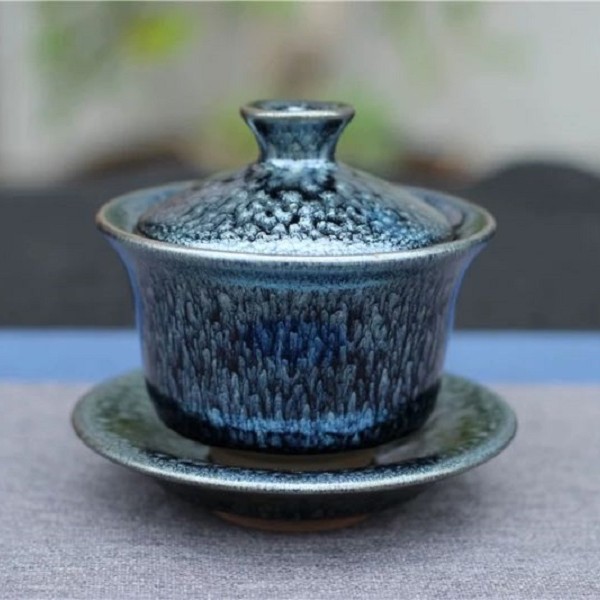 三才盖碗  百花盏 蓝麒麟盏手工茶具大号