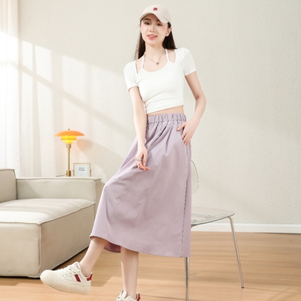 知性优雅~质地轻柔色泽优雅中长休闲赫本风半身裙 K9891