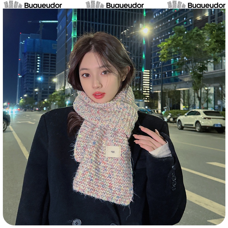 蕉下粉新款混色针织彩色点点围巾女可爱小众秋冬保暖百搭围脖学生