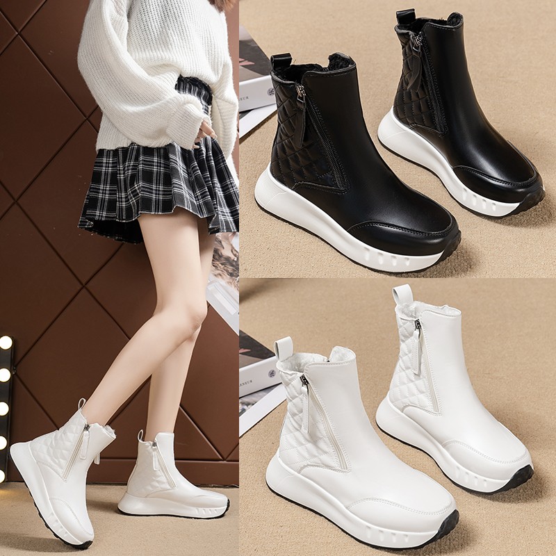 雪地靴女2023年新款冬加绒加厚底软皮东北百搭白色头层短筒大棉鞋