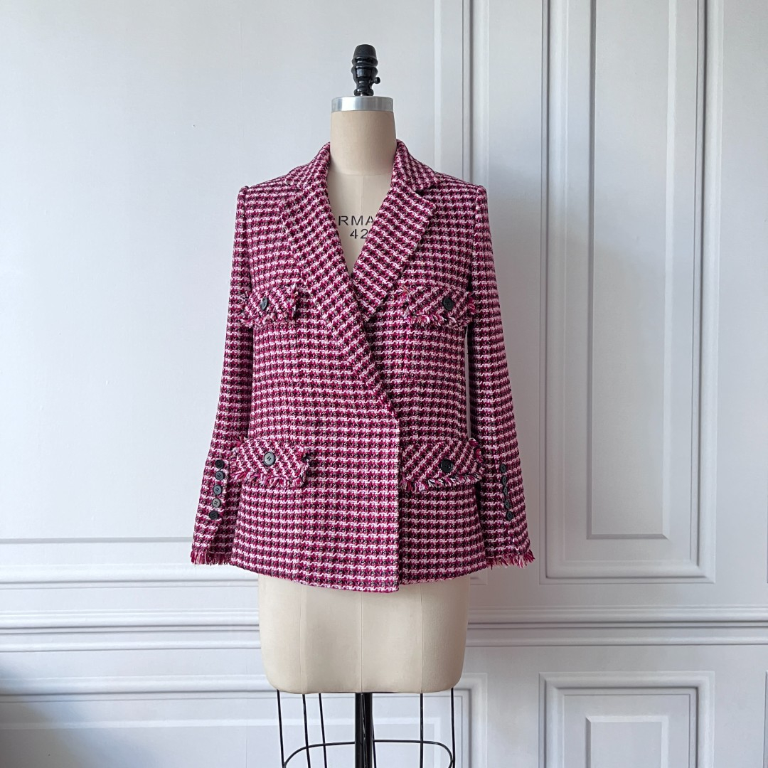 定制—中古风、温莎宫廷软呢小香风格子气质格纹秋冬外套  2205048