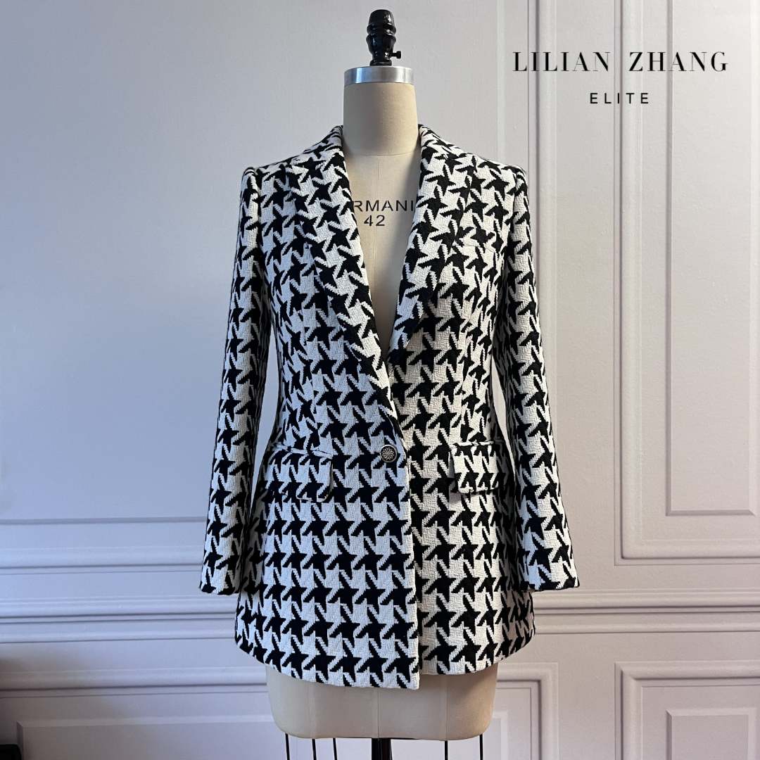 定制—Vintage—Lady挚爱、英伦风千鸟格修身黑白西装外套2205026