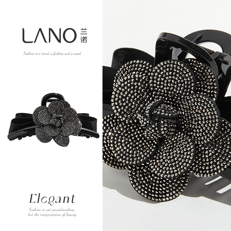 兰诺闪亮立体山茶花蝴蝶结抓夹精致后脑勺鲨鱼夹ins风