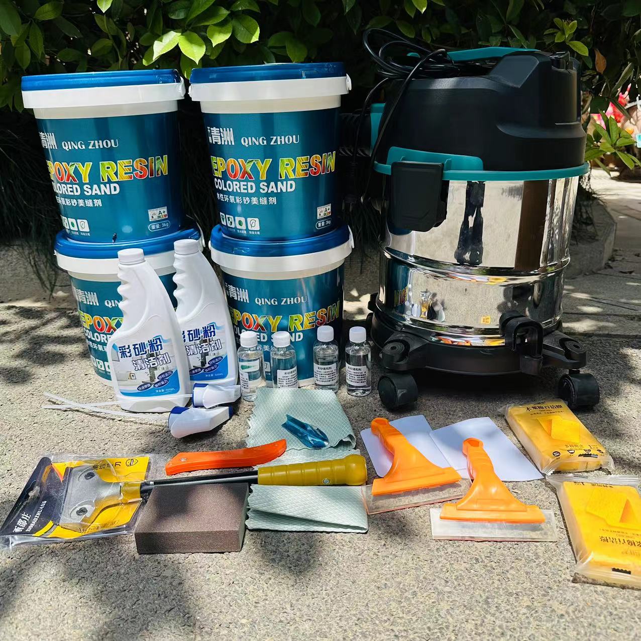 千鹤青洲桶装水性环氧彩砂   3公斤装 （4桶材料+吸尘器+全套工具）