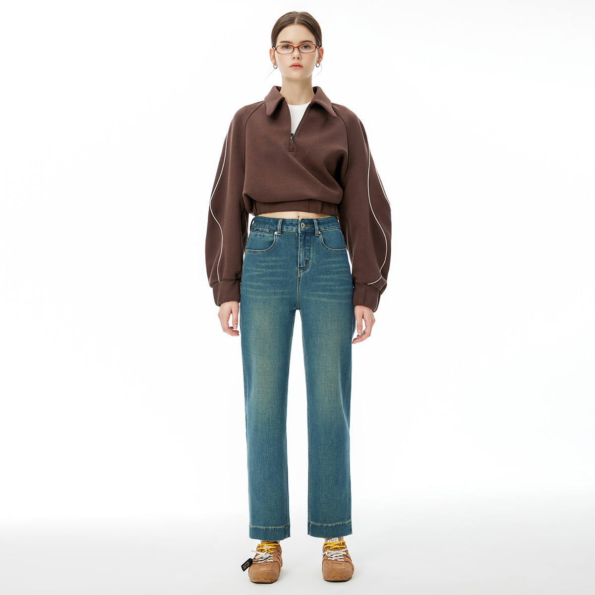 Leo Blue 高端2024冬季新款四面弹修身九分法棍高腰百搭牛仔裤女