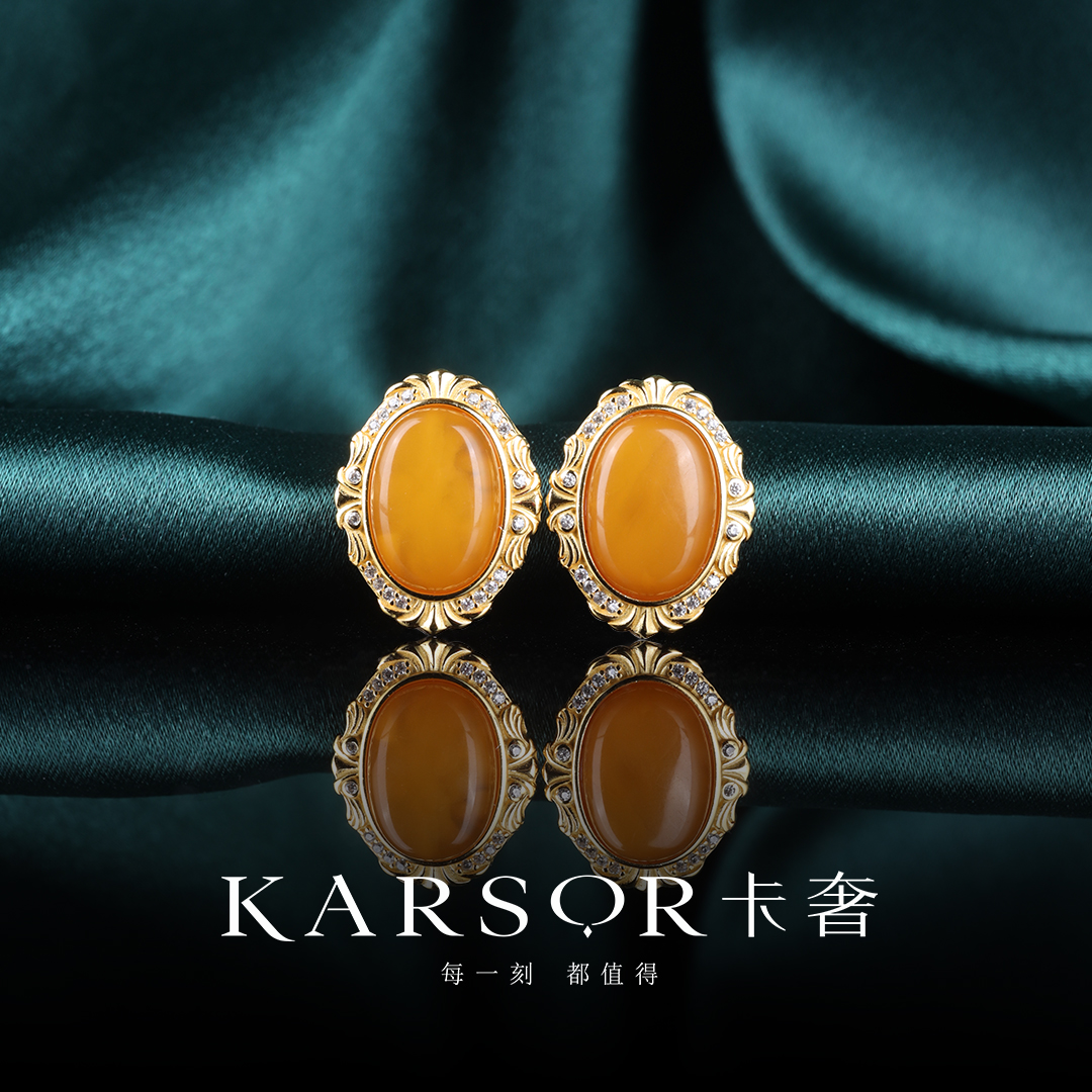 KARSOR/卡奢S925银镀金 老蜜蜡 耳饰ES971