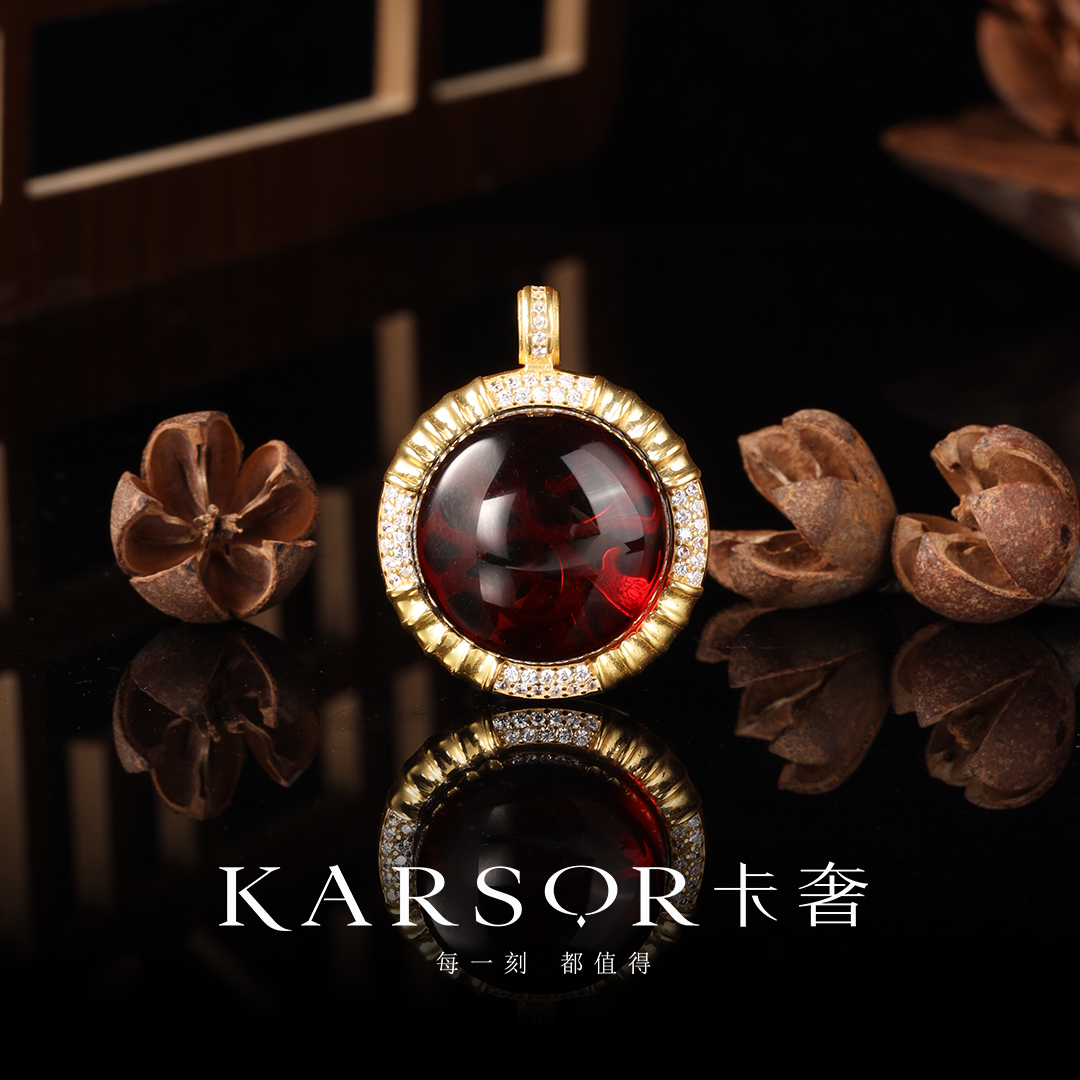 KARSOR/卡奢S925银镀金 血珀 吊坠 X3254