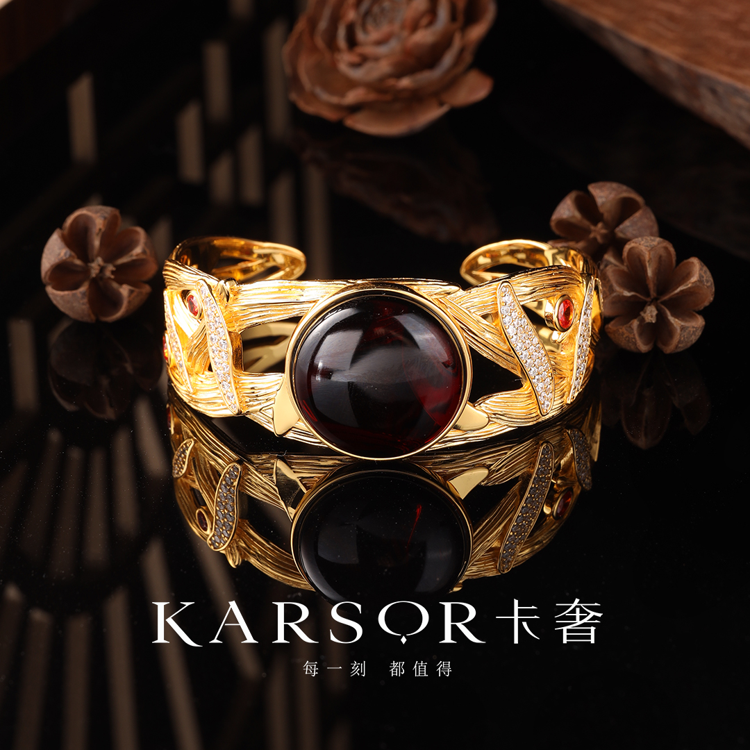 KARSOR/卡奢S925银镀金 血珀 手镯 S1116