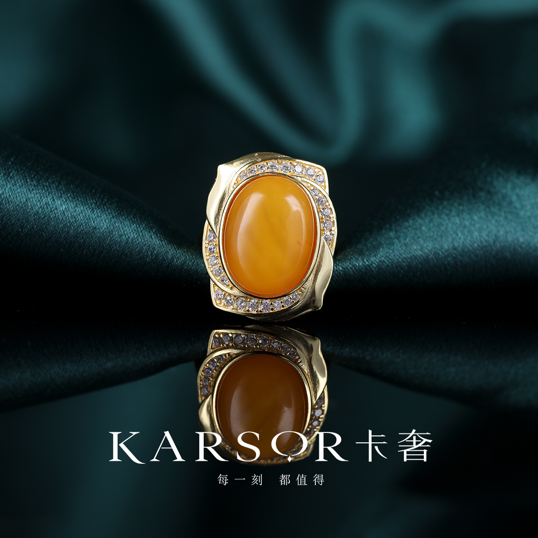 KARSOR/卡奢S925银镀金 老蜜蜡 戒指J1788