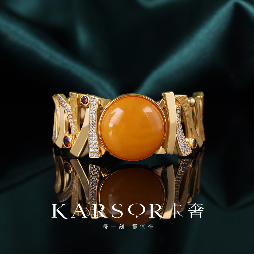 KARSOR/卡奢S925银镀金 老蜜蜡 手镯S904