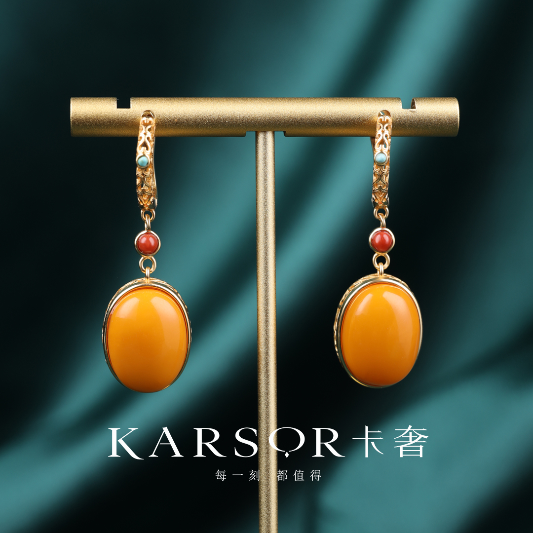 KARSOR/卡奢S925银镀金 老蜜蜡 耳饰ES669