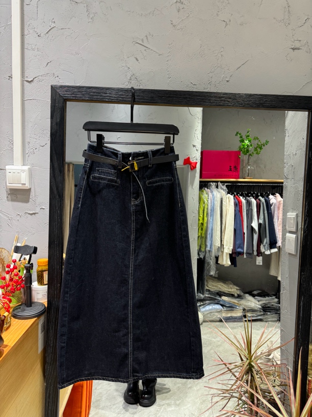 复古蓝显瘦百搭牛仔伞裙