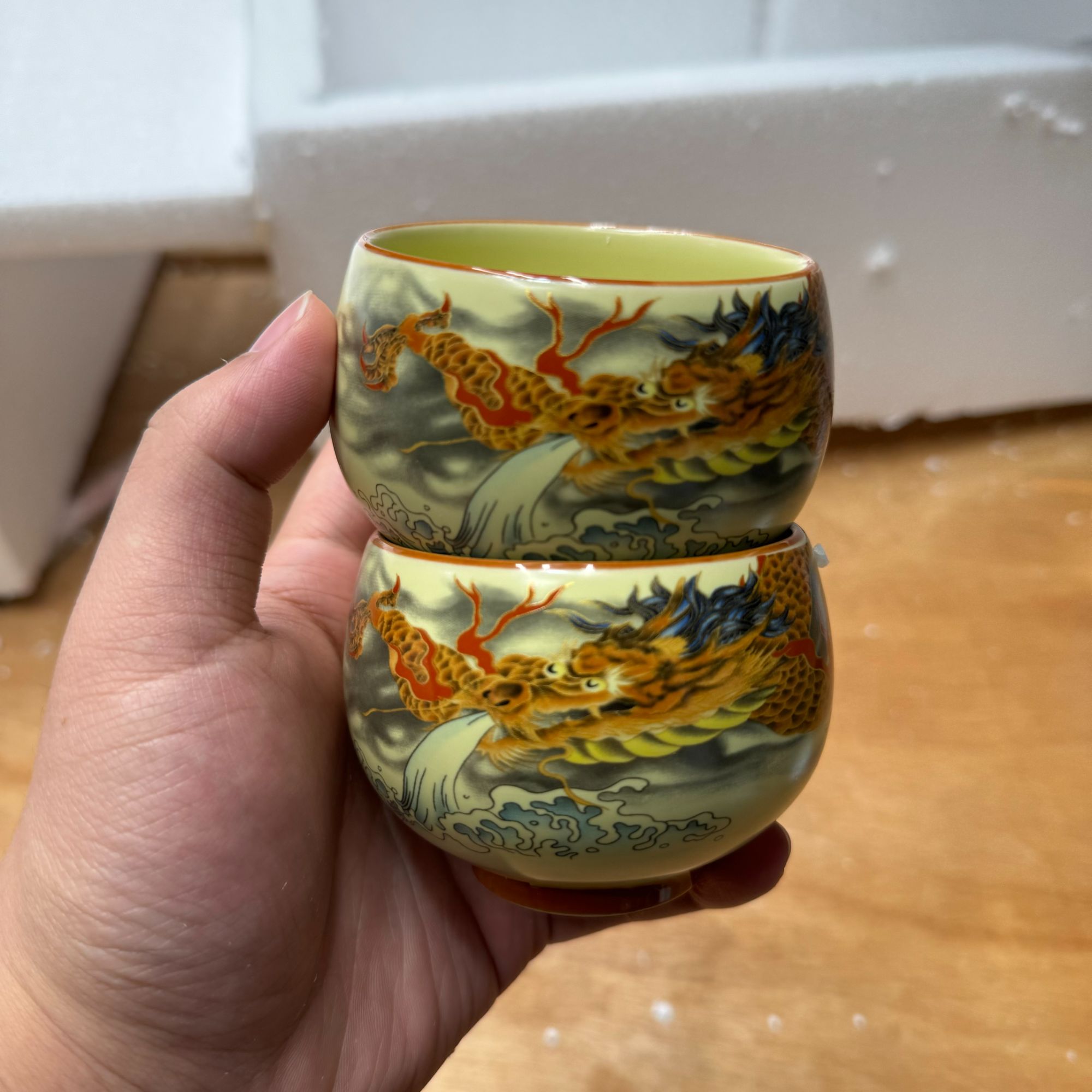 【闪购商品】龙腾盛世四海铜钱主人杯对杯茶杯精美陶瓷禅定杯