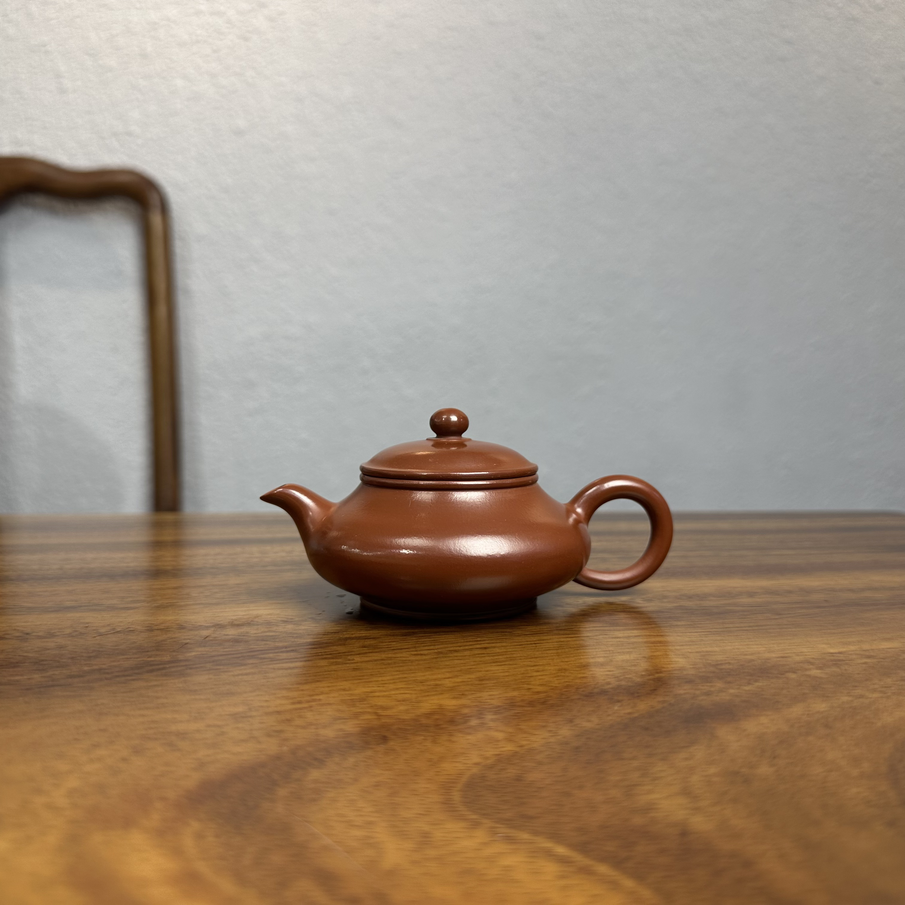 潮州手拉壶原矿朱泥紫砂虚扁壶大红袍纯手工120cc工夫茶具手工制