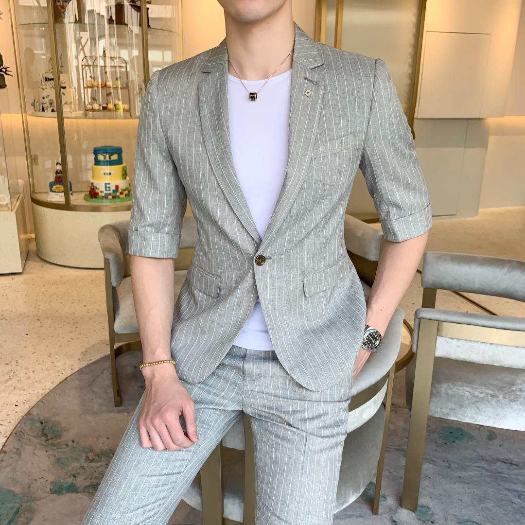 DT08夏季上新中袖西服套装舒适韩版修身时尚商务休闲款西装两件套