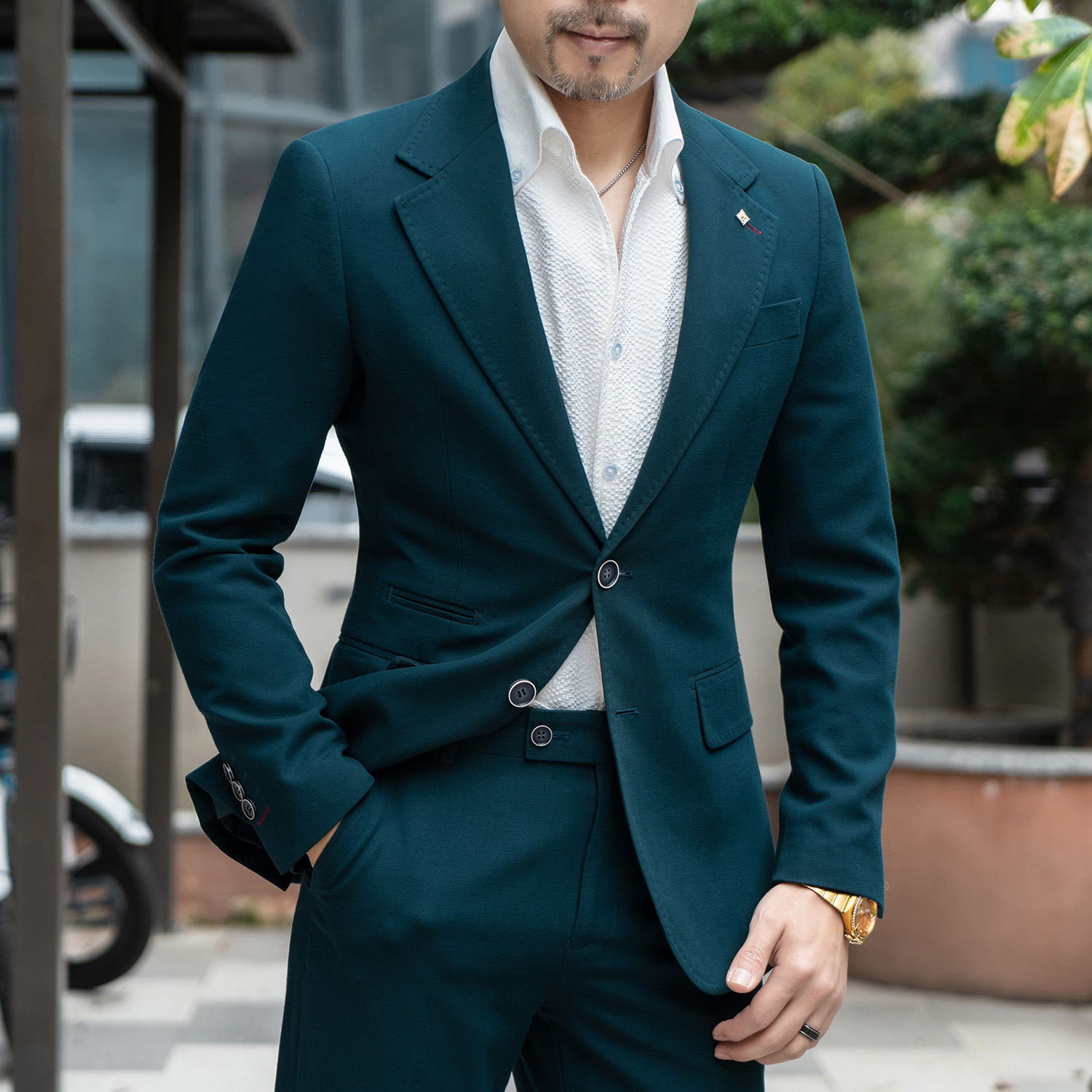 2204男士白色单西服韩版修身婚礼宴会气质高级感帅气西装外套