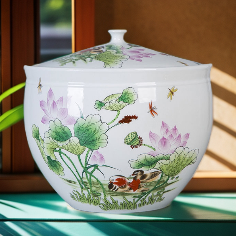 正宗景德镇陶瓷米缸5斤米桶12斤装猪油菜籽茶油缸茶叶罐腌菜坛子
