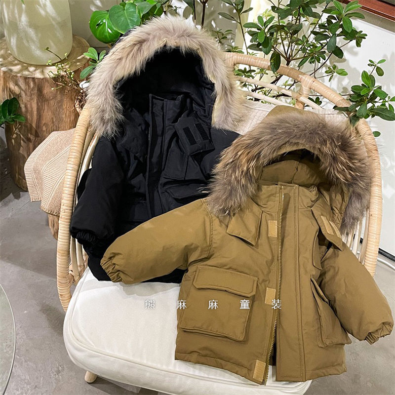儿童冬款棉服大毛领派克服色男童女童宽松韩版中长款休闲洋气