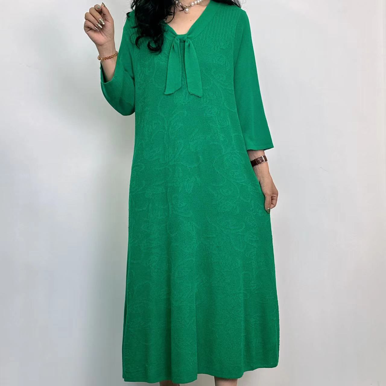 55优雅气质飘带优雅显瘦轻奢针织连衣裙