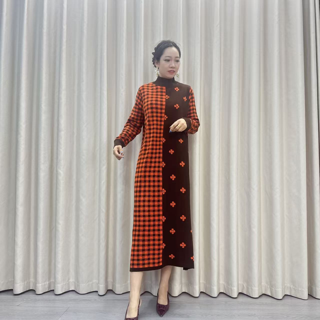 95高定双拼提花显瘦设计师胖mm专属大码连衣裙