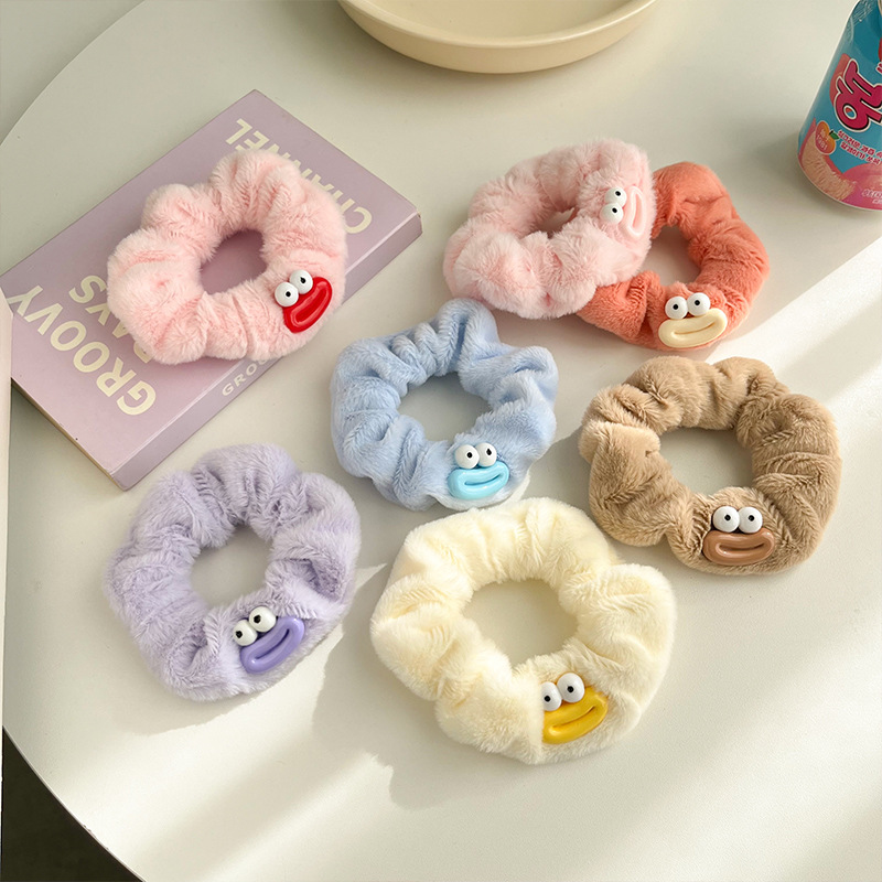 多巴胺大眼怪毛绒大肠发圈加厚加宽毛茸茸发绳甜美少女心发饰