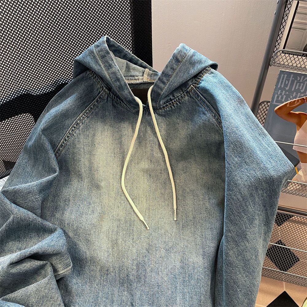 复古高级感港风牛仔卫衣秋天衣服男女美式oversize卫衣高街外套