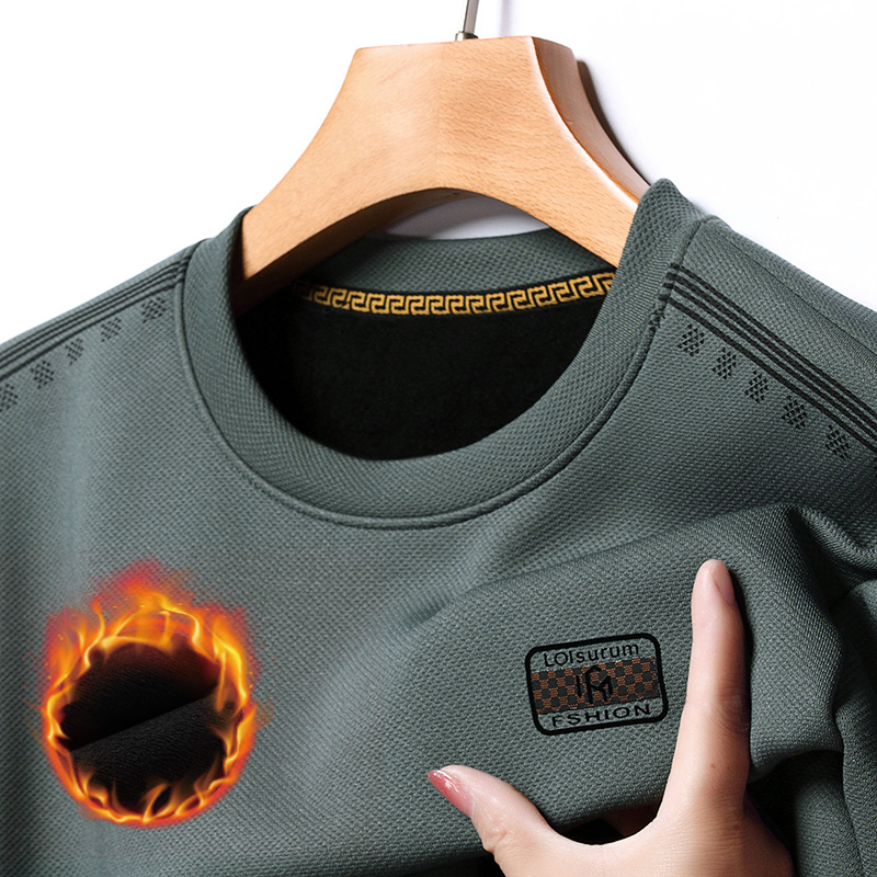 男士新款卫衣秋冬季宽松圆领长袖T恤中老年爸爸加绒加厚保暖上衣