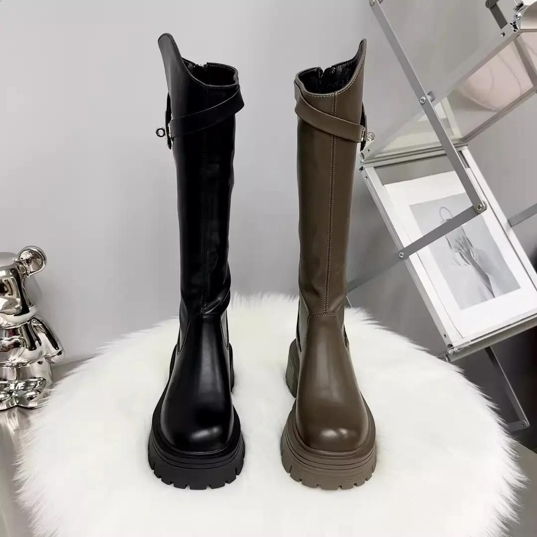 秋冬长筒靴女厚底增高长靴子英伦风高筒女后拉链骑士靴