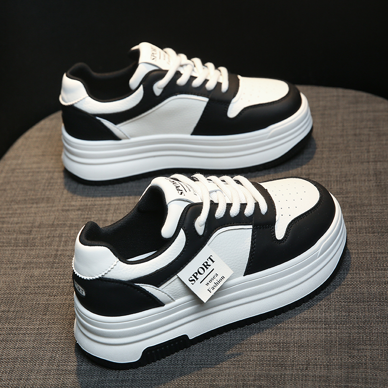 6cm厚底增高潮鞋板鞋女2023新款厚底熊猫松糕鞋小白鞋