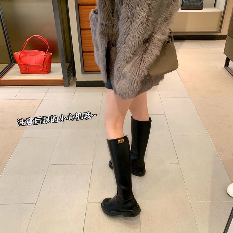 骑士靴子2023年长筒靴加绒显瘦长靴女瘦瘦靴厚底高筒靴