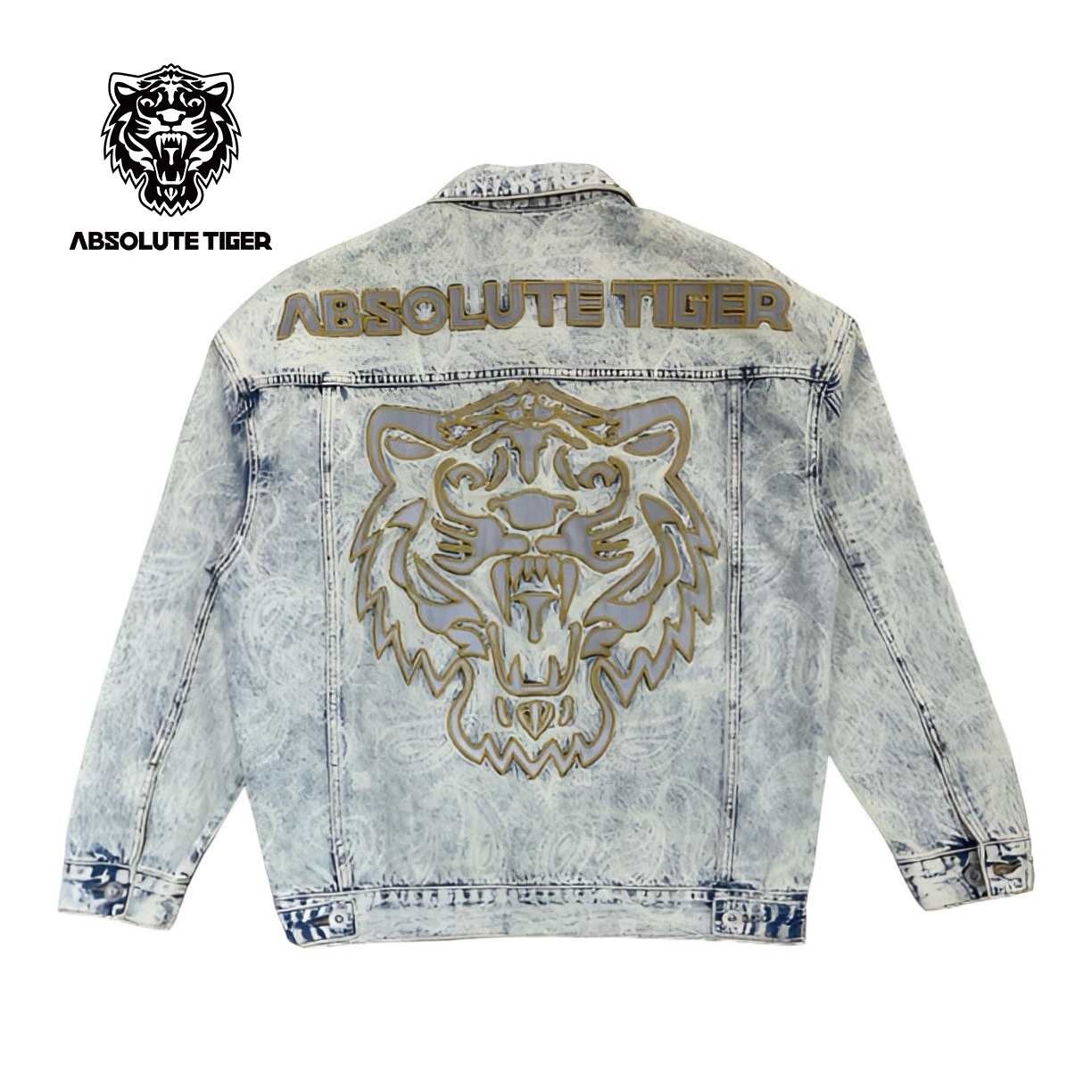 ABSOLUTE TIGER情侣浅色老虎头刺绣牛仔外套美式潮痞帅高级感男装