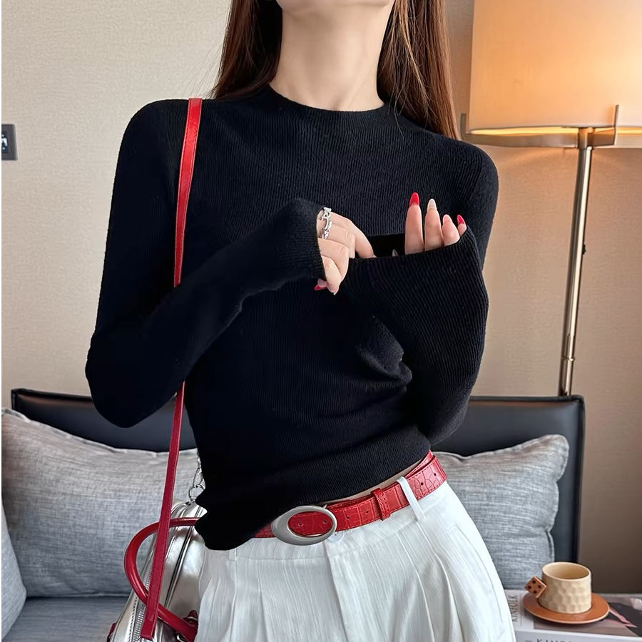 秋冬时尚洋气外穿经典百搭纯色软糯女装内搭羊毛打底衫上衣