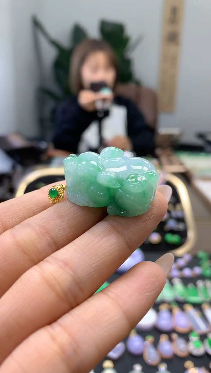 【闪购商品】翡翠颈饰18K金镶嵌貔貅