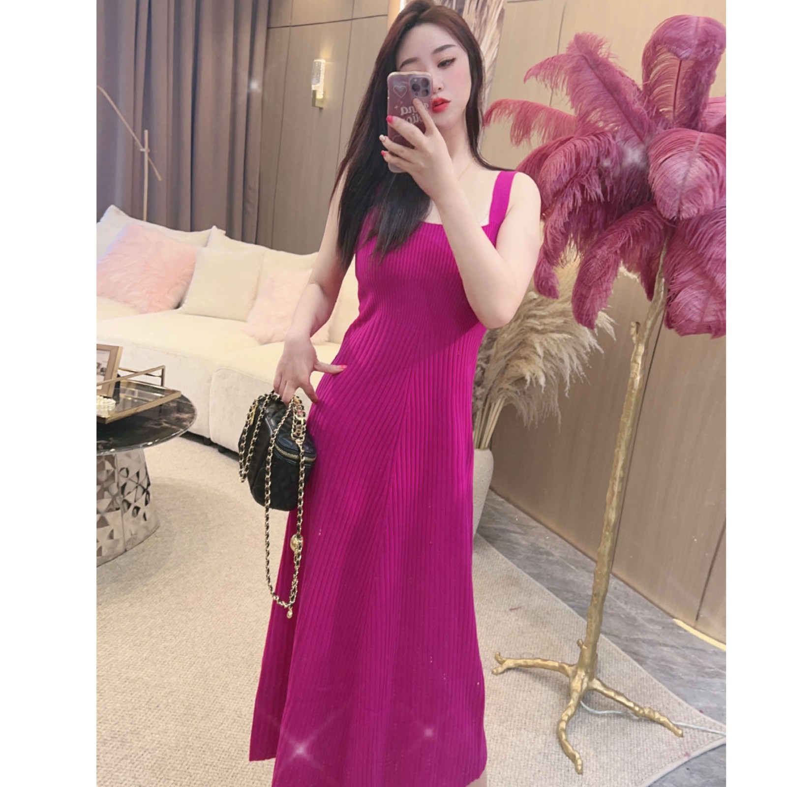 【独宠轻奢女装】秋冬甄选高级竖条时尚羊毛吊带连衣裙X1