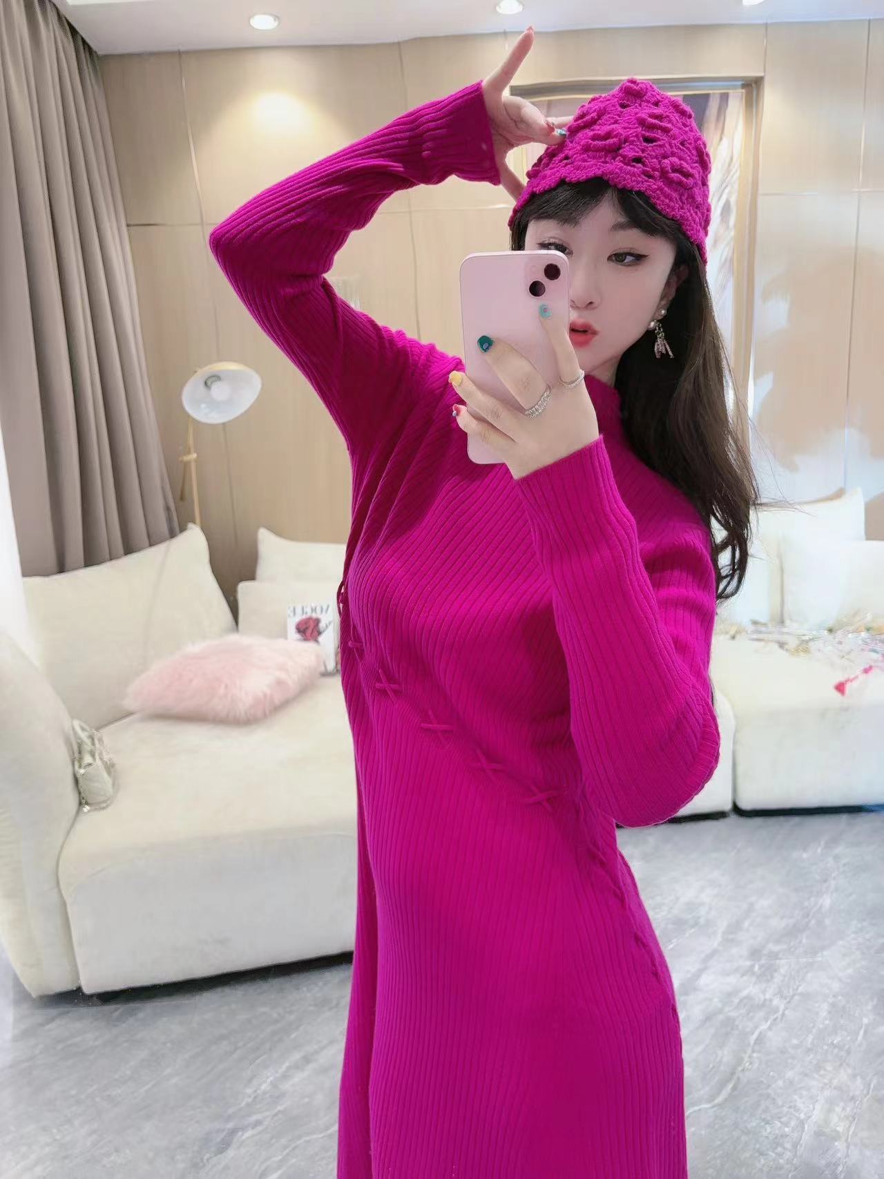 独宠【梨叶诗绪】长袖显瘦针织连衣裙