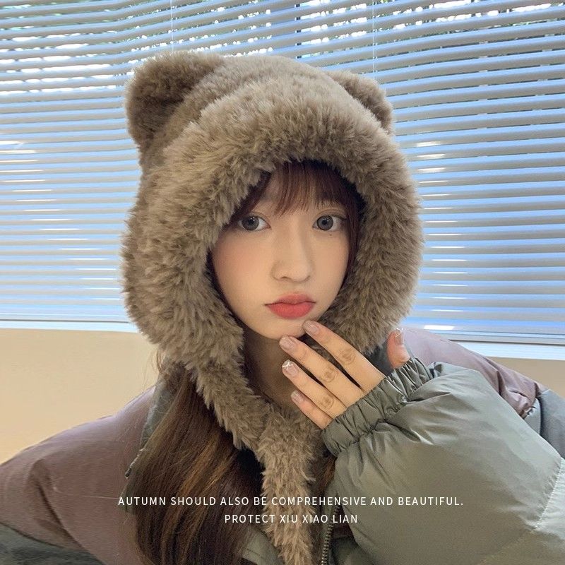 帽子女冬季可爱小熊毛绒保暖雷锋帽韩版潮百搭防风加绒加厚护耳帽