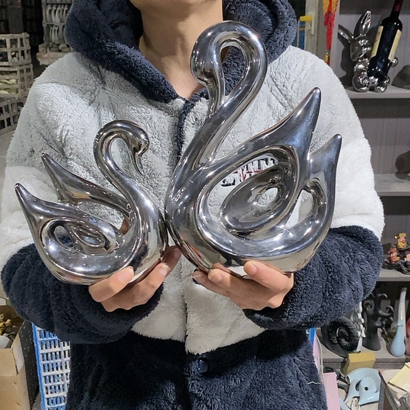 【闪购商品】陶瓷摆件电镀银情侣天鹅