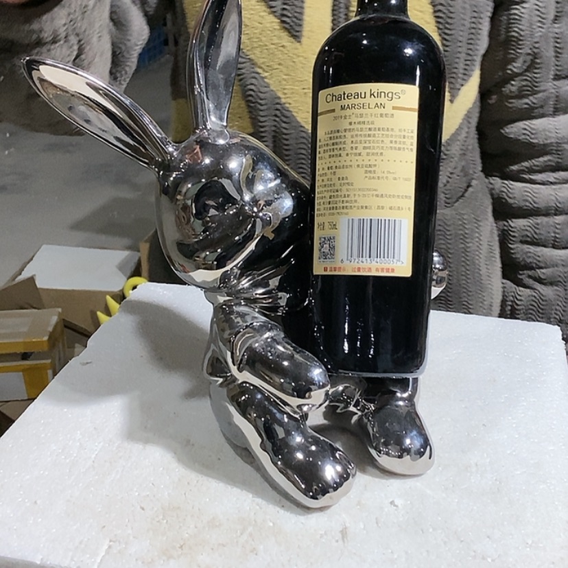 【闪购商品】摆件电镀银兔子红酒托