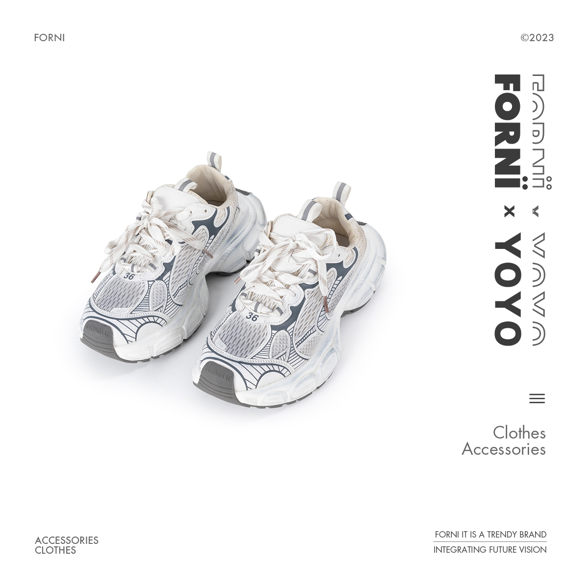 FORNI × YOYO  肆仟双  变色厚底网面拼色老爹鞋