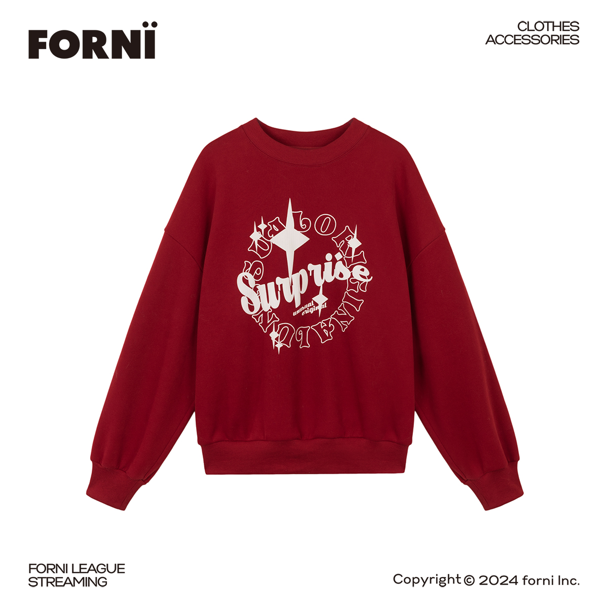 FORNI × YOYO 节日感 加绒长袖时尚休闲百搭红色宽松印花套头卫衣
